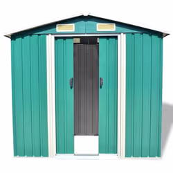 vidaXL Garden Storage Shed Green Metal 204x132x186cm Tool Organiser Cabin Room