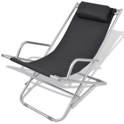 vidaXL 2x Reclining Deck Chairs Black Steel Outdoor Sunloungers Swing Chairs