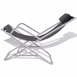 vidaXL 2x Reclining Deck Chairs Black Steel Outdoor Sunloungers Swing Chairs