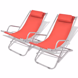 vidaXL 2x Deck Chairs Reclining Red Steel 69x61x94cm Sunloungers Swing Seats