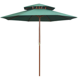 vidaXL Double Decker Garden Parasol Wooden Pole Canopy Outdoor Umbrella Green