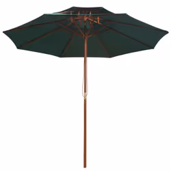 vidaXL Double Decker Garden Parasol Wooden Pole Canopy Outdoor Umbrella Green