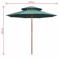 vidaXL Double Decker Garden Parasol Wooden Pole Canopy Outdoor Umbrella Green - Additional view 5