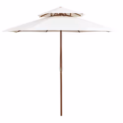 vidaXL Double Decker Garden Parasol Wooden Pole Outdoor Umbrella Cream White