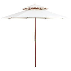 vidaXL Double Decker Garden Parasol Wooden Pole Outdoor Umbrella Cream White