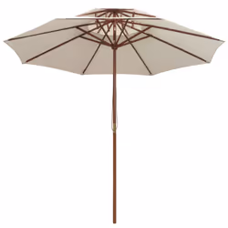 vidaXL Double Decker Garden Parasol Wooden Pole Outdoor Umbrella Cream White