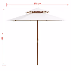 vidaXL Double Decker Garden Parasol Wooden Pole Outdoor Umbrella Cream White - Additional view 5