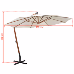 vidaXL Hanging Garden Parasol Wooden Pole Sunshade Outdoor Umbrella White