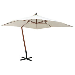 vidaXL Hanging Garden Parasol Wooden Pole Sunshade Outdoor Umbrella White