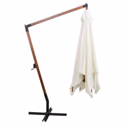 vidaXL Hanging Garden Parasol Wooden Pole Sunshade Outdoor Umbrella White