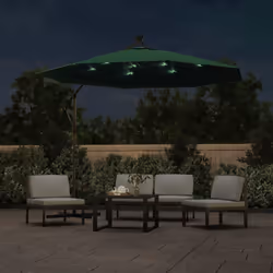 vidaXL Hanging Garden Parasol with LED Lighting Green Metal Pole Umbrella - Additional view 2