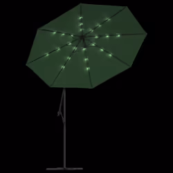 vidaXL Hanging Garden Parasol with LED Lighting Green Metal Pole Umbrella - Additional view 5