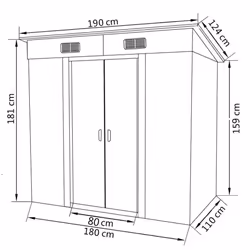 vidaXL Garden Storage Shed Grey Metal 190x124x181cm Outdoor Tool Cabin Room - Additional view 7