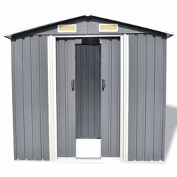 vidaXL Garden Storage Shed Grey Metal 204x132x186cm Outdoor Tool Cabin Room - Additional view 3