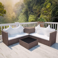 vidaXL Garden Lounge Set with Cushions 4 Piece Poly Rattan Brown Sofa Table