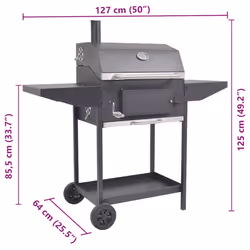 vidaXL BBQ Charcoal Smoker with Bottom Shelf Black Outdoor Grill Barbecue