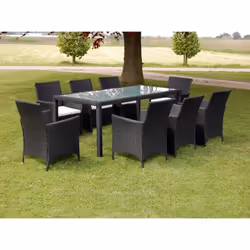 vidaXL Garden Lounge Set with Cushions 9 Piece Poly Rattan Black Outdoor Patio