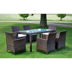 vidaXL Garden Lounge Set with Cushions 7 Piece Poly Rattan Brown Outdoor Patio