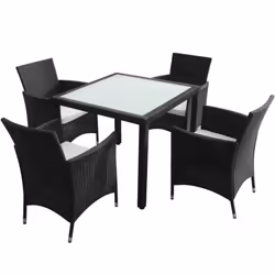 vidaXL Garden Lounge Set with Cushions 5 Piece Poly Rattan Black Outdoor Patio
