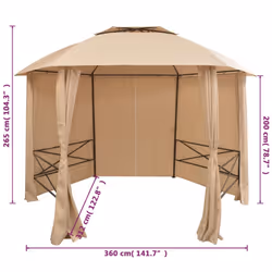 vidaXL Garden Marquee Pavilion Tent with Curtains Hexagonal 360x265cm Gazebo