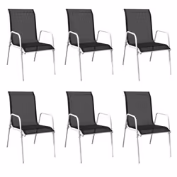 vidaXL Outdoor Dining Set 7 Piece Black Glass Tabletop Stackable Chairs Patio