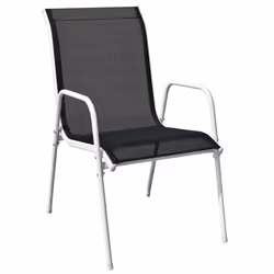 vidaXL Outdoor Dining Set 7 Piece Black Glass Tabletop Stackable Chairs Patio