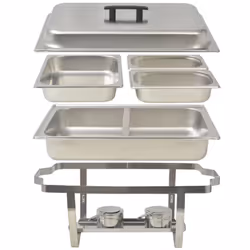 vidaXL 2 pcs Chafing Dish Set Stainless Steel Lid Food Water Pan Stand Burner - Additional view 6
