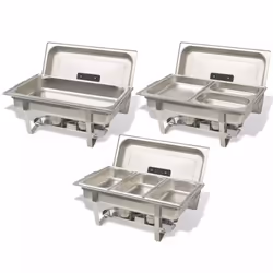 vidaXL Chafing Dish Set 3 pcs Stainless Steel Lid Food Water Pan Stand Burner
