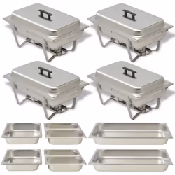 vidaXL 4x Chafing Dish Set Stainless Steel Lid Food Water Pan Stand Burner