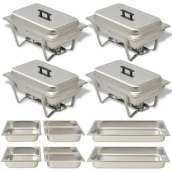 vidaXL 4x Chafing Dish Set Stainless Steel Lid Food Water Pan Stand Burner