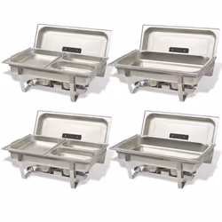vidaXL 4x Chafing Dish Set Stainless Steel Lid Food Water Pan Stand Burner