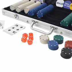 vidaXL Poker Set with 500 Chips Aluminium Playing Card Game Case Casino Dice - Additional view 2