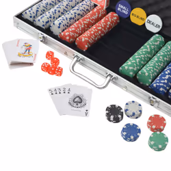 vidaXL Poker Set with 500 Chips Aluminium Playing Card Game Case Casino Dice - Additional view 2