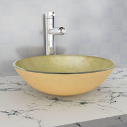 vidaXL Basin Tempered Glass 42cm Gold Cloakroom Bathroom Above Counter Sink