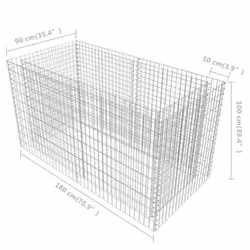 vidaXL Gabion Raised Bed Steel 180x90x100cm Silver Garden Landscaping Rock