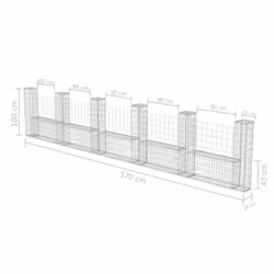 vidaXL Gabion Basket U-Shape Steel 570x20x100cm Outdoor Garden Cage Wall Fence - Additional view 5