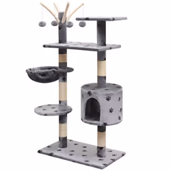 vidaXL Cat Tree with Sisal Scratching Posts 125 cm Paw Prints Grey Play Tower