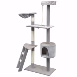vidaXL Cat Tree with Sisal Scratching Posts 150 cm Grey Play Tower House Condo - Additional view 2