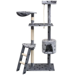 vidaXL Cat Tree with Sisal Scratching Posts 150 cm Paw Prints Grey Play Tower