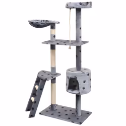 vidaXL Cat Tree with Sisal Scratching Posts 150 cm Paw Prints Grey Play Tower