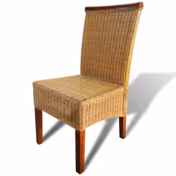 vidaXL 2x Dining Chairs Rattan Brown Handwoven Home Kitchen Furniture Seats
