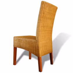 vidaXL 2x Dining Chairs Brown Natural Rattan Dinner Room Seating Furniture