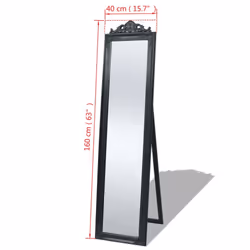 vidaXL Free-Standing Mirror Baroque Style 160x40 cm Black Makeup Looking Glass - Additional view 6