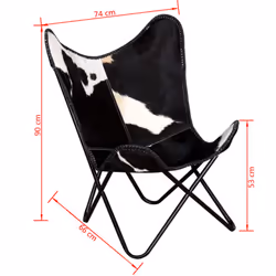 vidaXL Butterfly Chair Camping Chair Black and White Real Cowhide Leather