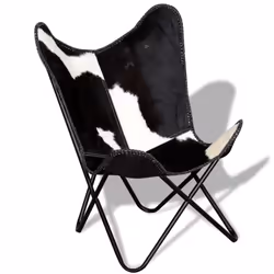 vidaXL Butterfly Chair Camping Chair Black and White Real Cowhide Leather - Additional view 4