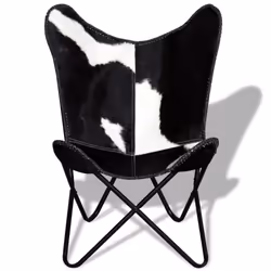 vidaXL Butterfly Chair Camping Chair Black and White Real Cowhide Leather - Additional view 5