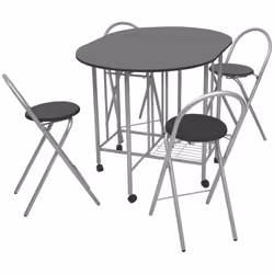 vidaXL Folding Dining Set 5 Pieces MDF Black Table and Chair Kitchen Furniture