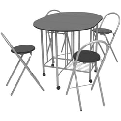 vidaXL Folding Dining Set 5 Pieces MDF Black Table and Chair Kitchen Furniture