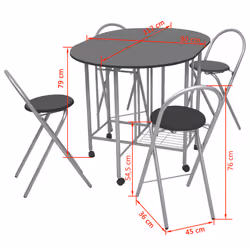 vidaXL Folding Dining Set 5 Pieces MDF Black Table and Chair Kitchen Furniture - Additional view 5