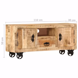 vidaXL TV Cabinet Rough Mango Wood 110x30x50 cm Display Unit Home Furniture - Additional view 6